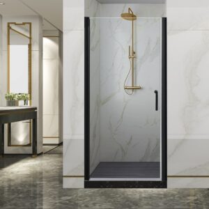 grogro frameless glass shower door,32-33.5" w x 72" h pivot swing shower door,1/4 in thick clear tempered glass,matte black finish, black shower door can be reversible installation