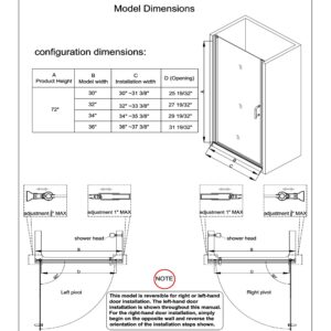 GroGro Frameless Glass Shower Door,32-33.5" W x 72" H Pivot Swing Shower Door,1/4 in Thick Clear Tempered Glass,Matte Black Finish, Black Shower Door Can Be Reversible Installation