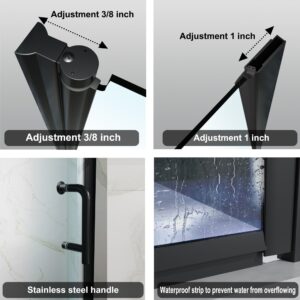 GroGro Frameless Glass Shower Door,32-33.5" W x 72" H Pivot Swing Shower Door,1/4 in Thick Clear Tempered Glass,Matte Black Finish, Black Shower Door Can Be Reversible Installation