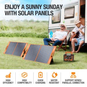 EBL Solar Apollo 100W Portable Solar Panel (Upgraded) for 240/300/500/1000/1500/2000 Power Station, with Adjustable Kickstand and Parallel Cable, Waterproof IP65 for Outdoor Camping Hiking RV Trip