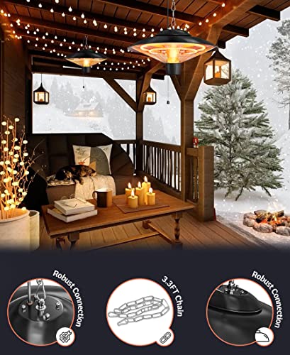 Hanging Patio Electric Heater, 1500W Outdoor Indoor Infrared Heater with 2 Adjustable Modes, Ceiling Mounted Outside Electric Heater, IP45 Waterproof, Black