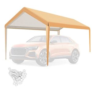eillion 10x20 canopy replacement cover with ball bungees, orange top cover tarp for carport portable garage tent boat shelter frame, no poles only roof