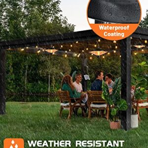 PIAOMTIEE Electric Patio Heater, Waterproof Hanging Patio Heater, Infrared Porch Heater Ceiling Hanging Heaters for Indoor Outdoor Use, Black Balcony Heater with 2 Adjustable Modes 600W/1500W