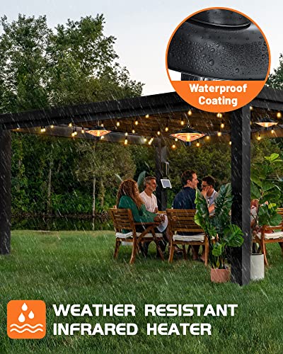 PIAOMTIEE Electric Patio Heater, Waterproof Hanging Patio Heater, Infrared Porch Heater Ceiling Hanging Heaters for Indoor Outdoor Use, Black Balcony Heater with 2 Adjustable Modes 600W/1500W