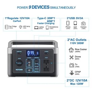 Portable Power Station 300W Solar Generator LiFePO4 Power Station 299.5Wh with 2*AC & PD60W Bi-directional Outlets Solar Powered Generators Backup Battery for Camping Outdoor CPAP Home(300W)