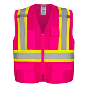 kaygo high visibility safety vests kg0100, reflective vest with pockets and zipper, ansi type r class 2 not fr (pink,s)