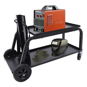 welder cart on wheels, universal 2-tier rolling welding cart for tig mig welder and plasma cutter storage, 110 lbs capacity