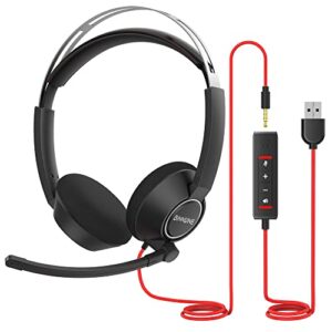 binnune usb headset with microphone for computer laptop zoom conference call center, pc office wired stereo headphones noise cancelling boom mic…