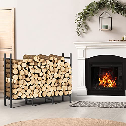 Firewood Rack Outdoor with Cover Waterproof 4ft Outdoor Indoor Fire Wood Storage Holder Metal Log Stacker Rack for Fireplace Heavy Duty Adjustable Wood Pile Lumber Storage Carrier Organizer Black