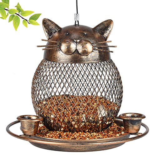 Bird Feeders for Outside, Wild Bird Feeder Squirrel Proof, Heavy Duty Copper Bird Feeder for Outdoor Hanging Garden Yard Decor, 2lbs Capacity - Upgraded Cute Cat Shaped