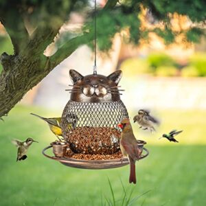 Bird Feeders for Outside, Wild Bird Feeder Squirrel Proof, Heavy Duty Copper Bird Feeder for Outdoor Hanging Garden Yard Decor, 2lbs Capacity - Upgraded Cute Cat Shaped