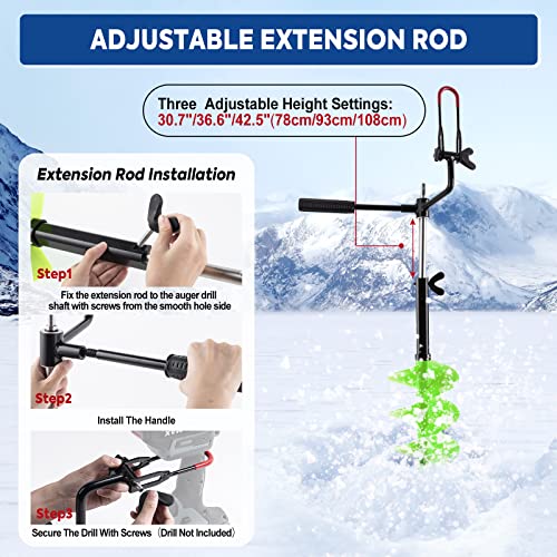 Goture Ice Drill Auger, 7" Diameter Nylon Ice Auger, 41" Length Ice Auger Bit,Auger Drill with 19.6" Extension Rod,Auger Bit with Ice Spoon,Handbag for Ice Fishing