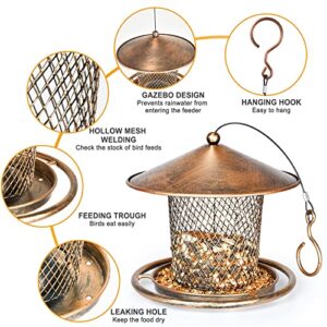 Squirrel Proof Bird Feeders, Cute Lantern Bird Feeder Roof Shaped, Heavy Duty Metal Wild Bird Feeder with Hook for Garden Yard Outside Hanging Decor, 2lbs Capacity - Bronzed