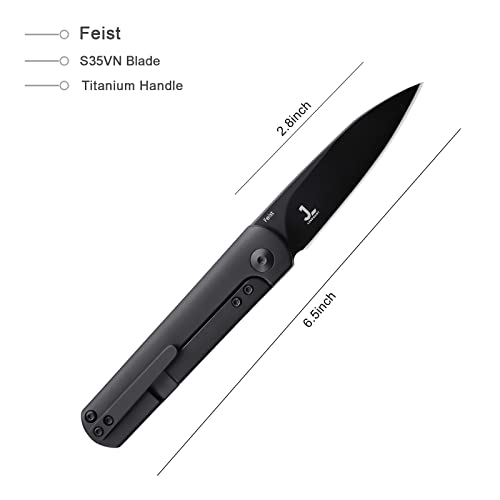Kizer Feist Folding Pocket Knife, S35VN Steel EDC Knife, Black Titanium Handle Folding Knives, Personalized Knife for Everyday Carry, Camping, Hunting, Ki3499A5