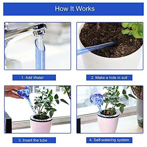 6 Pack Plant Watering Globes -Self Watering Globes Auto-Drippers System Water Globes for Plants-Glass Watering Globes for Plants Watering Irrigation Device for Indoor Outdoor Size 6" L x 2.4" D