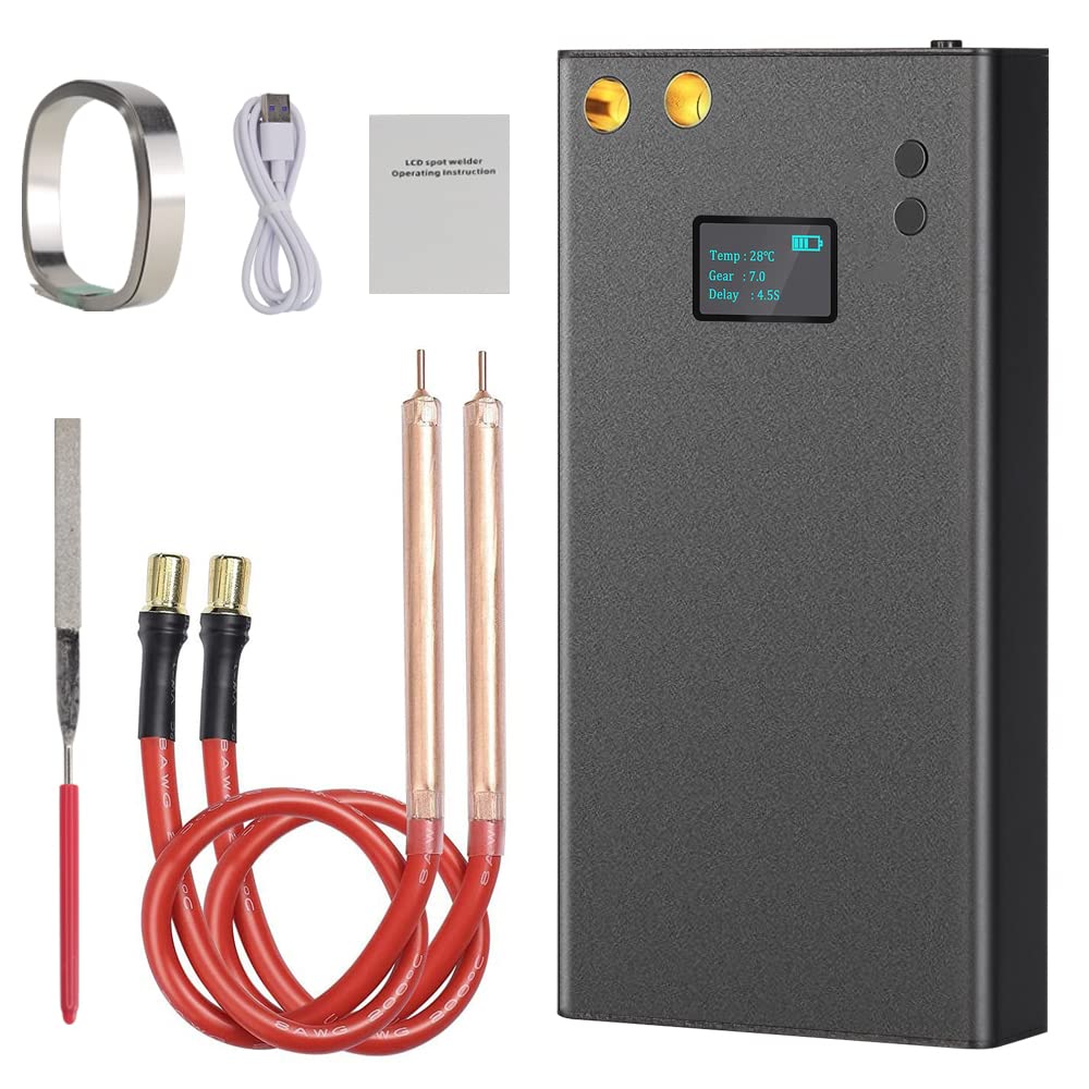 11000mAh Mini spot Welder with LCD Screen，for 18650 Battery Pack Welding, Adjustable Welding Strength to 80 Gears, Support Welding 0.1-0.2 mm Nickel Sheet, with 16 inch Copper Rod, 5 m Nickel Sheet