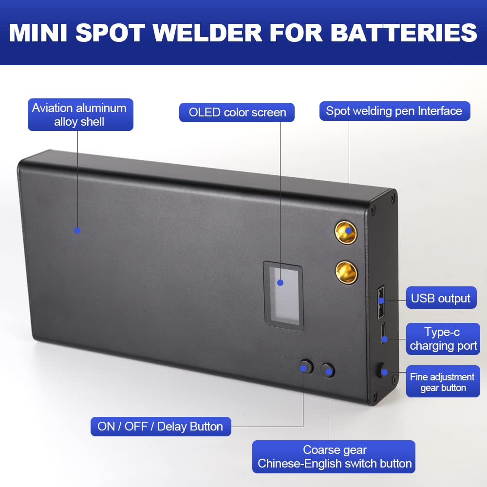 11000mAh Mini spot Welder with LCD Screen，for 18650 Battery Pack Welding, Adjustable Welding Strength to 80 Gears, Support Welding 0.1-0.2 mm Nickel Sheet, with 16 inch Copper Rod, 5 m Nickel Sheet