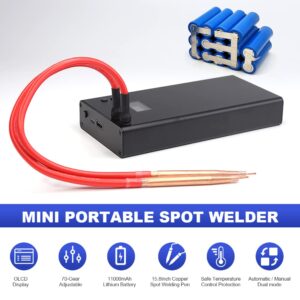 11000mAh Mini spot Welder with LCD Screen，for 18650 Battery Pack Welding, Adjustable Welding Strength to 80 Gears, Support Welding 0.1-0.2 mm Nickel Sheet, with 16 inch Copper Rod, 5 m Nickel Sheet