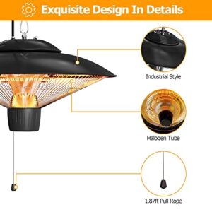 Ceiling Patio Heater, 1500W Outdoor and Indoor Hanging Patio heaters, Waterproof Courtyard Electric Heater, Hanging Mounted Heater 3S Fast Heating, IP24 Rated 2 Power Levels for Large Room, Garage