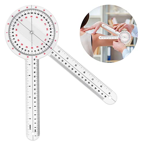 Prasacco 12 Inch Goniometer, Transparent Orthopedic Angle Ruler Plastic Goniometer 360 Degree Goniometer Angle Protractor Goniometer for Body Measuring Tape Goniometer Protractor Ruler