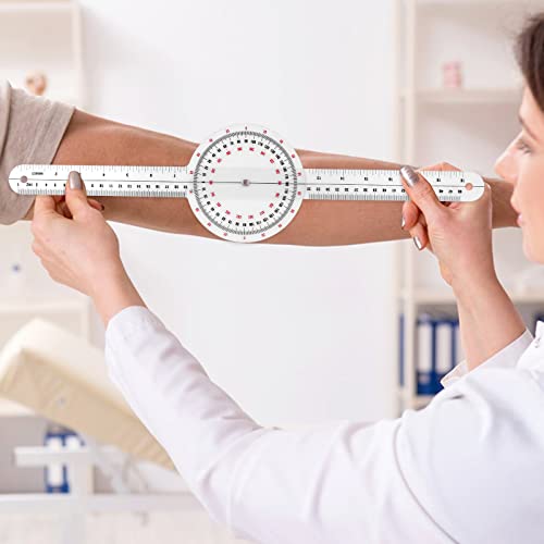 Prasacco 12 Inch Goniometer, Transparent Orthopedic Angle Ruler Plastic Goniometer 360 Degree Goniometer Angle Protractor Goniometer for Body Measuring Tape Goniometer Protractor Ruler