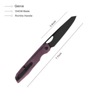 Kizer Genie Folding Pocket Knife, 154CM Steel 3.39 Inches EDC Knife for Hiking and Gift, Richlite Handle, Reverse Tanto Blade Outdoor Tools