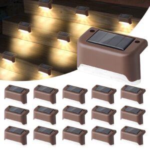 psorlk solar deck lights outdoor, 16 pack solar step lights waterproof led solar powered outside patio lights decor lighting for fence post,wall,railing,yard,step,stairs,deck and pathway (warm white)