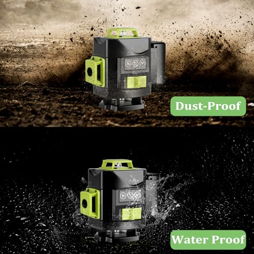 Laser Level, 16 Lines Laser Level 4x360° Self Leveling, 4D Green Cross Line Laser for Construction Tiling Picture Hanging, Green Laser Level Line Tool with 2 Rechargeable Battery and Magnetic Bracket