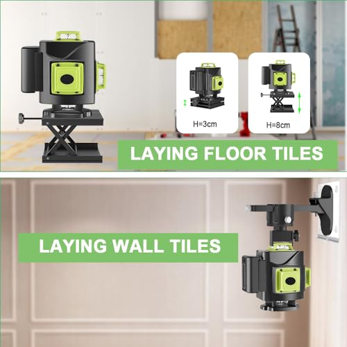 Laser Level, 16 Lines Laser Level 4x360° Self Leveling, 4D Green Cross Line Laser for Construction Tiling Picture Hanging, Green Laser Level Line Tool with 2 Rechargeable Battery and Magnetic Bracket