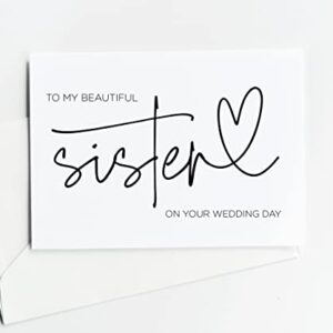 To My Sister on Your Wedding Day Card, Gift for Bride from Brother and Sister, 1 x Card and Matching Envelope