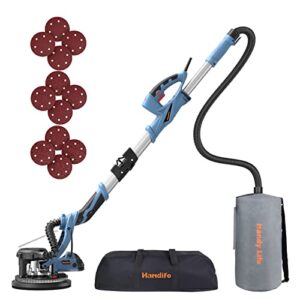 handife drywall sander 800w 7a with vacuum auto dust collection, variable speed 800-1800rpm power double-deck led lights, extendable handle, carrying bag blue