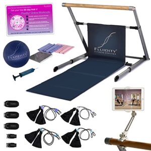 new! the original fluidity barre + bungee/collar kit + tablet/phone holder + free 30-day barre online classes bundle
