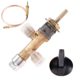 t6 low pressure lpg propane gas fireplace fire pit flame failure safety control valve kit with thermocouple & knob switch 3/8" flare inlet & outlet replacement part for gas grill heater fire pit