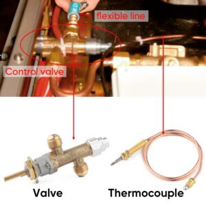 T6 Low Pressure LPG Propane Gas Fireplace Fire Pit Flame Failure Safety Control Valve Kit with Thermocouple & Knob Switch 3/8" Flare Inlet & Outlet Replacement Part for Gas Grill Heater Fire Pit