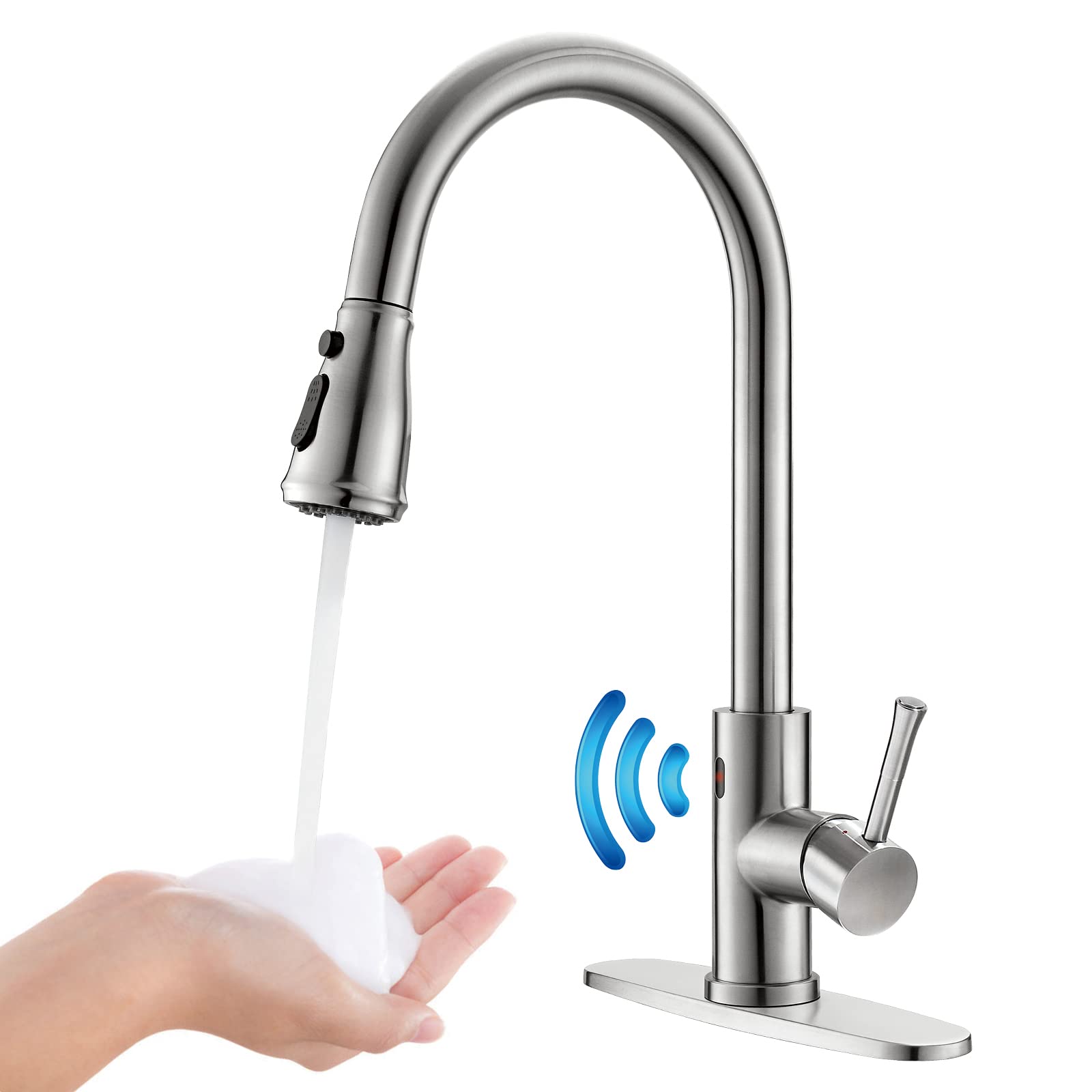 GUUKAR Kitchen Sink Faucet with Pull Down Spray, Touchless Kitchen Faucet Brushed Stainless Steel