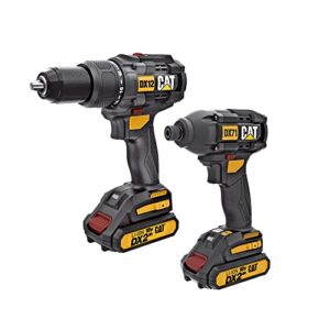 cat® 18v 1 for all cordless hammer drill & impact driver combo kit with 2 batteries -dx12k, black