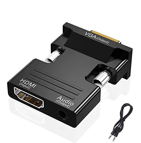 HDMI to VGA Adapter, HDMI to VGA Audio Output Cable Computer Set-top Box Converter Connector Adapter for Laptop, PC, Monitor, Projector, HDTV, Chromebook, Roku, Xbox(3.5mm Stereo Cable Included)