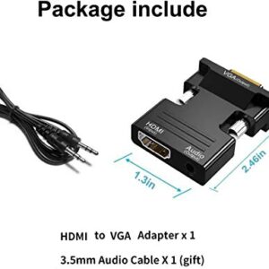 HDMI to VGA Adapter, HDMI to VGA Audio Output Cable Computer Set-top Box Converter Connector Adapter for Laptop, PC, Monitor, Projector, HDTV, Chromebook, Roku, Xbox(3.5mm Stereo Cable Included)