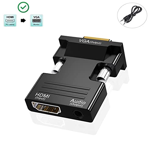 HDMI to VGA Adapter, HDMI to VGA Audio Output Cable Computer Set-top Box Converter Connector Adapter for Laptop, PC, Monitor, Projector, HDTV, Chromebook, Roku, Xbox(3.5mm Stereo Cable Included)