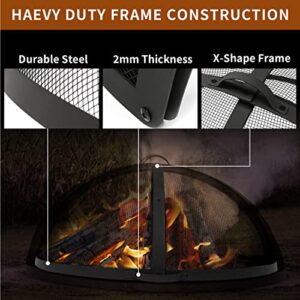 Fire Pit Spark Screen Cover Accessory Easy-Opening Outdoor Backyard Heavy-Duty Round Fire Mesh Screen Guard Hinged Door-24 Inch