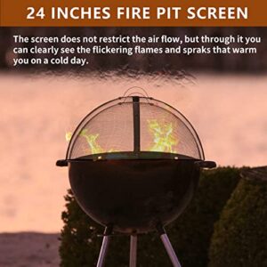 Fire Pit Spark Screen Cover Accessory Easy-Opening Outdoor Backyard Heavy-Duty Round Fire Mesh Screen Guard Hinged Door-24 Inch