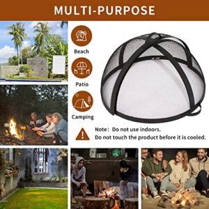 Fire Pit Spark Screen Cover Accessory Easy-Opening Outdoor Backyard Heavy-Duty Round Fire Mesh Screen Guard Hinged Door-24 Inch