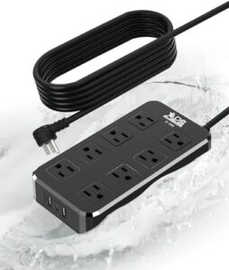 8-outlet 10ft extension cord outdoor power strip with 3 usb(1 usbc) waterproof port, all-weatherproof with switch and 1875w overload protection. ideal for outdoor lights. ul listed, black