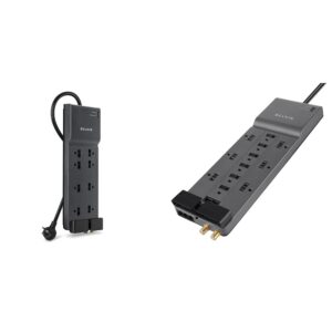 belkin 8-outlet home and office surge protector, 12ft cord, black & power strip surge protector with 12 ac multiple outlets, 10 ft long flat plug heavy duty extension cord (4,156 joules)