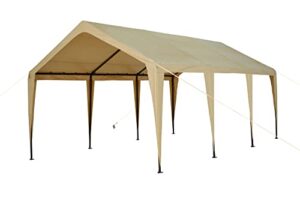 carport 12x20ft car port garage canopy heavy duty car tent without sidewalls & doors, all season and portable garage for boat, wedding party, outdoor camping, commercial, uv resistant (beige)