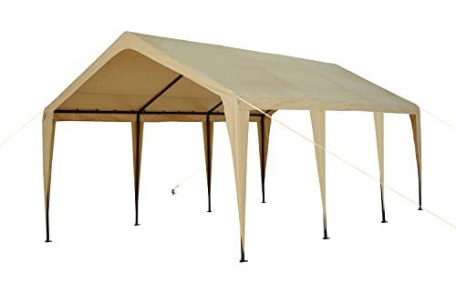 Carport 12x20ft Car Port Garage Canopy Heavy Duty Car Tent Without Sidewalls & Doors, All Season and Portable Garage for Boat, Wedding Party, Outdoor Camping, Commercial, UV Resistant (Beige)