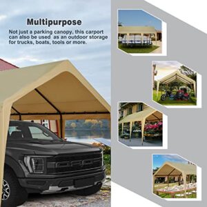 Carport 12x20ft Car Port Garage Canopy Heavy Duty Car Tent Without Sidewalls & Doors, All Season and Portable Garage for Boat, Wedding Party, Outdoor Camping, Commercial, UV Resistant (Beige)
