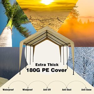 Carport 12x20ft Car Port Garage Canopy Heavy Duty Car Tent Without Sidewalls & Doors, All Season and Portable Garage for Boat, Wedding Party, Outdoor Camping, Commercial, UV Resistant (Beige)