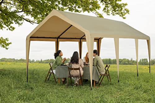 Carport 12x20ft Car Port Garage Canopy Heavy Duty Car Tent Without Sidewalls & Doors, All Season and Portable Garage for Boat, Wedding Party, Outdoor Camping, Commercial, UV Resistant (Beige)