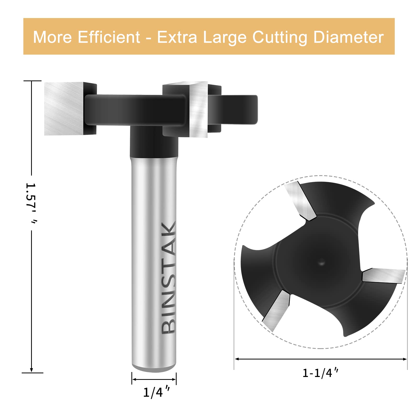 CNC Spoilboard Surfacing Router Bit 1/4 inch Shank, Extra Large 1-1/4 inch Cutting Diameter, Slab Flattening Router Bit Planing Bit Wood Planing Bit Dado Planer Bit by BINSTAK (Carbide)